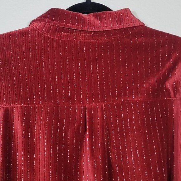 NWT DG2 Velvet Button Up Shirt 2X Red Silver Thread Holiday Glam Long Sleeve - Picture 12 of 14